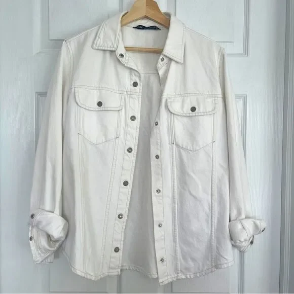Zara White Denim Shirt/Jacket Sz M Gently Loved - Picture 1 of 6
